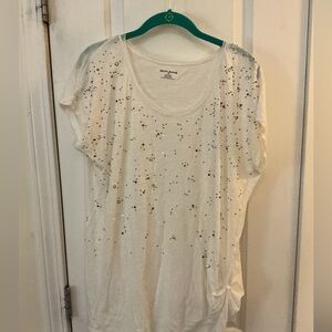 DKNY White Short Sleeve Sequin Tee Sz Medium. NWOT